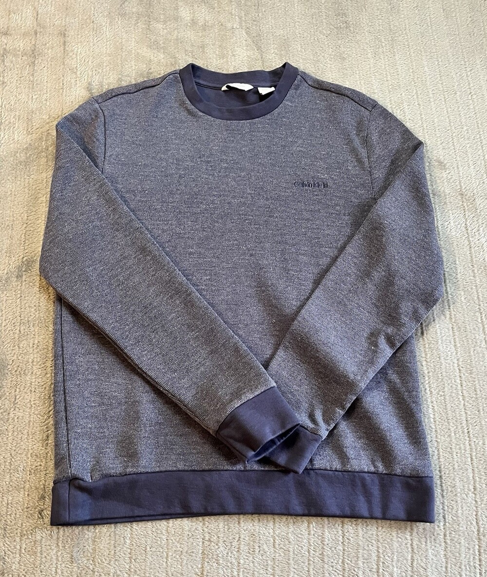 Calvin Klein Sweatshirt Size S Navy Blue Ribbed Crewneck Long Sleeve Fall Winter
